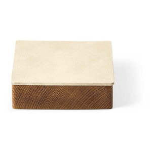 Krémový/v prírodnej farbe drevený/z eko kože úložný box s vekom/dekoratívny 11x11x3, 5 cm Square Nupo – LIND DNA vyobraziť