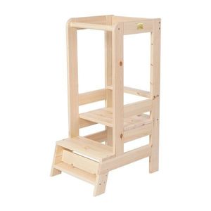 Učiaca veža z borovicového dreva v prírodnej farbe Montessori – Meowbaby vyobraziť