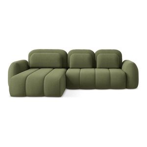 Zelená rozkladacia/s úložným priestorom rohová pohovka z textílie buklé (ľavý roh/s leňoškou) Pele – Makamii vyobraziť