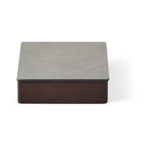Svetlosivý/hnedý drevený/z eko kože úložný box s vekom/dekoratívny 11x11x3, 5 cm Square Nupo – LIND DNA vyobraziť
