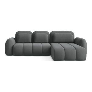 Tmavosivá rozkladacia/s úložným priestorom rohová pohovka z textílie buklé (pravý roh/s leňoškou) Pele – Makamii vyobraziť