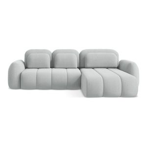 Svetlosivá rozkladacia/s úložným priestorom rohová pohovka z textílie buklé (pravý roh/s leňoškou) Pele – Makamii vyobraziť