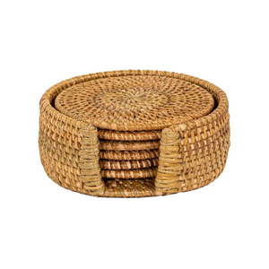 Tmavo prírodné ratanové tácky v súprave 6 ks so stojanom – Tiseco Home Studio vyobraziť