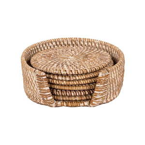 Svetlo prírodné ratanové tácky v súprave 6 ks so stojanom – Tiseco Home Studio vyobraziť