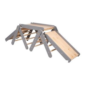 Sivý/v prírodnej farbe pikler trojuholník z borovicového dreva 265x61x60 cm Montessori – Meowbaby vyobraziť