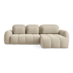 Svetlohnedá rozkladacia/s úložným priestorom rohová pohovka z textílie buklé (pravý roh/s leňoškou) Pele – Makamii vyobraziť