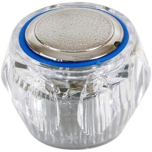 Priehľadný gombík na batériu modrý a červený 15 drážok vyobraziť