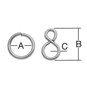 Krúžok + S-hák poniklovaný - A-30 mm, B-20 mm, C-3 mm - bal. 2+1 vyobraziť