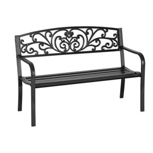 Kovová záhradná lavička, listový motív vyobraziť