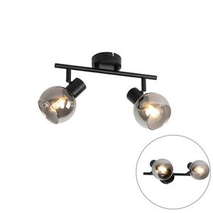 Art Deco stropné svietidlo čierne s dymovým sklom 2-svetlá - Vidro vyobraziť