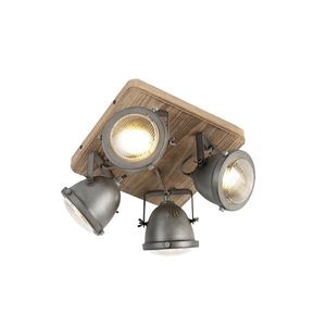 Inteligentné stropné svietidlo oceľové s drevom vrátane 4 WiFi GU10 - Emado vyobraziť