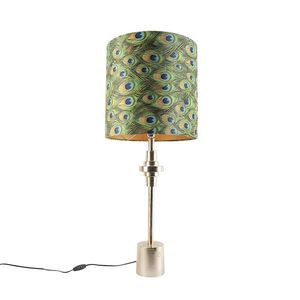 Stolná lampa v štýle Art Deco so zlatým zamatovým tienidlom s motívom pávieho peria 40 cm - Diverso vyobraziť