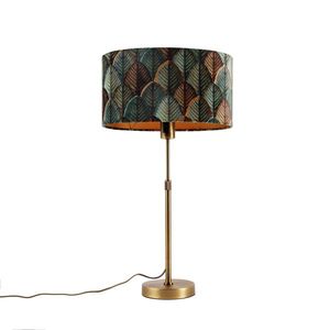 Stolná lampa bronzová s oválnym zamatovým tienidlom s dizajnom listov 35 cm - Parte vyobraziť