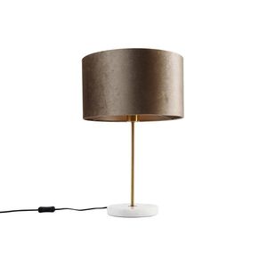 Stolná lampa mosadzná so zamatovým tienidlom taupe 35 cm - Kaso vyobraziť