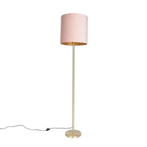 Romantická stojaca lampa mosadz s ružovým tienidlom 40 cm - Simplo vyobraziť