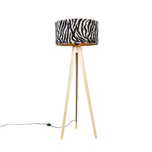 Stojaca lampa drevená s látkovým tienidlom zebra 50 cm - Tripod Classic vyobraziť