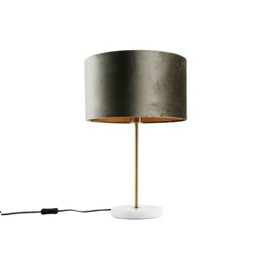 Stolná lampa mosadzná so zamatovým tienidlom zelená 35cm - Kaso vyobraziť