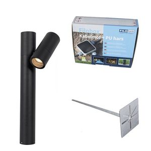 Stojaca vonkajšia lampa čierna 50 cm nastaviteľná - Duo vyobraziť