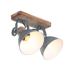 Industriële plafondspot hout met grijs 2-lichts draai- en kantelbaar - Gearwood vyobraziť
