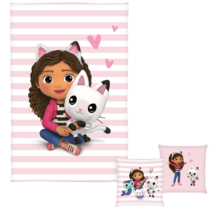 Gabby´s Dollhouse Deka s vankúšikom Gabinin kúzelný domček (pruhy/ružová/biela) vyobraziť