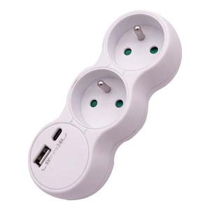 Adaptér 2X2P+Z + USB TYP A UND C 2.4A vyobraziť