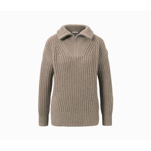 Hrubý pulóver s rozopínacím golierom, hnedosivý vyobraziť