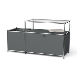 Kovová nízka skrinka »CN3« s výklopným priečinkom a sklenenou doskou, sivá vyobraziť