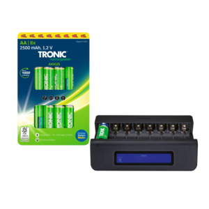 TRONIC® Nabíjacie batérie AA Ni-MH Ready 2 Use, 8 kusov + Nabíjačka na batérie vyobraziť