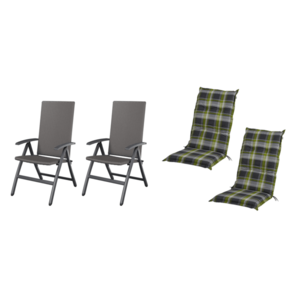 LIVARNO home Skladacie kreslo Valencia, 2 kusy, sivé + Podložka na kreslo s vysokým operadlom Valencia/Miami, 2 kusy, káro/zelená vyobraziť