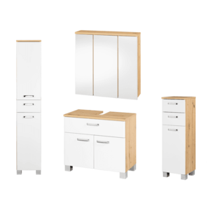 LIVARNO home Skrinka do kúpeľne + Skrinka so zrkadlom + Skrinka pod umývadlo + Vysoká skrinka do kúpeľne Palermo vyobraziť