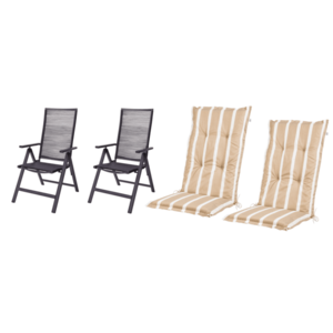 LIVARNO home Záhradné kreslo Miami, 2 kusy + Podložka na kreslo s vysokým operadlom Valencia/Miami, pruhy/béžová, 2 kusy vyobraziť