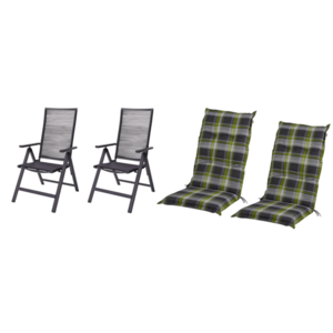 LIVARNO home Záhradné kreslo Miami, 2 kusy + Podložka na kreslo s vysokým operadlom Valencia/Miami, káro/zelená, 2 kusy vyobraziť