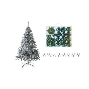 LIVARNO home Zasnežený umelý vianočný stromček, 180 cm + Ozdoby, 51 kusov, zelené + Svetelná LED reťaz, 580 LED, teplá biela vyobraziť