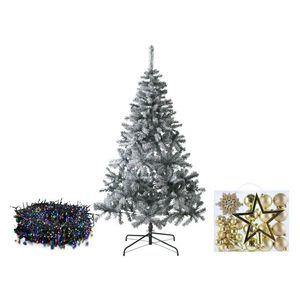 LIVARNO home Zasnežený umelý vianočný stromček, 180 cm + Farebné svetelná LED reťaz + Ozdoby, zlaté vyobraziť