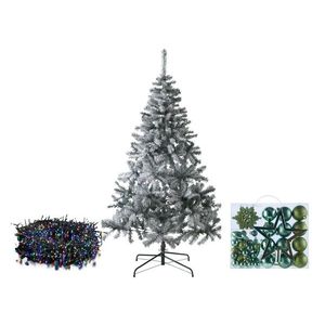 LIVARNO home Zasnežený umelý vianočný stromček, 180 cm + Farebné svetelná LED reťaz + Ozdoby, červené/zlaté vyobraziť