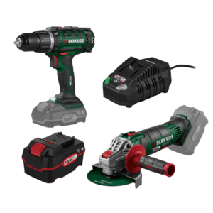 PARKSIDE® Aku vŕtací skrutkovač PABS + Aku uhlová brúska PWSA + Akumulátor 20 V/4 Ah + Rýchlonabíjačka na akumulátor 20 V/4, 5 A vyobraziť