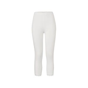 Trojštvrťové legínsy s čipkovým lemom, biele vyobraziť