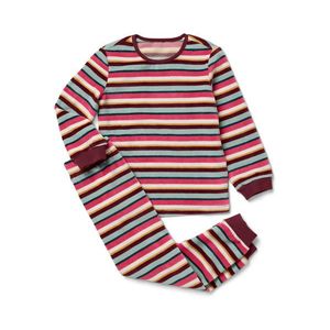 Detské pyžamo z plyšovej tkaniny, červené pásikavé vyobraziť