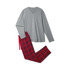 Pyžamová súprava s flanelovými nohavicami, sivo-červená vyobraziť