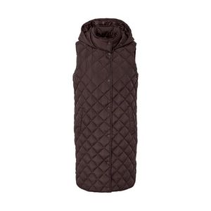 Dlhá prešívaná vesta s kapucňou, tmavohnedá vyobraziť