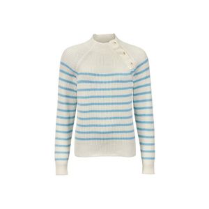 Pletený pulóver s gombíkovým detailom, krémový so svetlomodrými prúžkami vyobraziť
