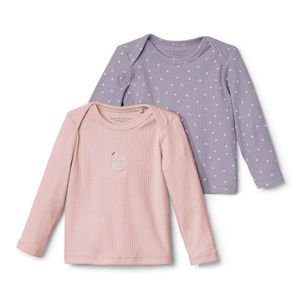 Detské tričká s dlhým rukávom s rebrovanou štruktúrou, 2 ks, ružové a fialové vyobraziť