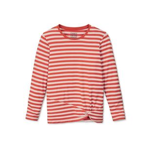 Tričko s dlhým rukávom a zauzleným detailom, oranžovo-biele prúžky vyobraziť