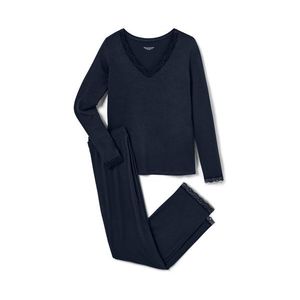 Pyžamová súprava s čipkovaným lemom, tmavomodrá vyobraziť