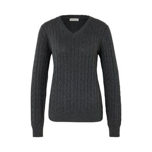 Pletený pulóver s vrkočovým vzorom, sivý vyobraziť