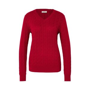 Pletený pulóver s vrkočovým vzorom, červený vyobraziť
