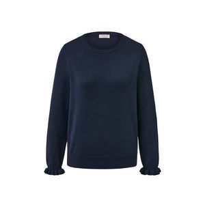 Pulóver z jemného úpletu s volánikovým detailom, tmavomodrý vyobraziť