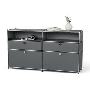 Kovová odkladacia skrinka "CN3" s výklopnými priečinkami, zásuvkami a otvorenými priehradkami, sivá vyobraziť