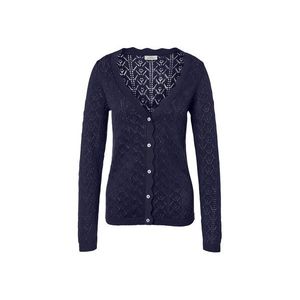 Pletený sveter s ažúrovým vzorom, tmavomodrý vyobraziť