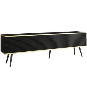 TV stolík Oro Mdf Drážkovanie 175 Čierna+ Čierne nohy vyobraziť